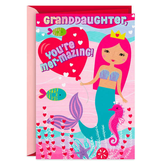 Mermaid Valentine's Day Card for Granddaughter With Stickers, , large image number 1