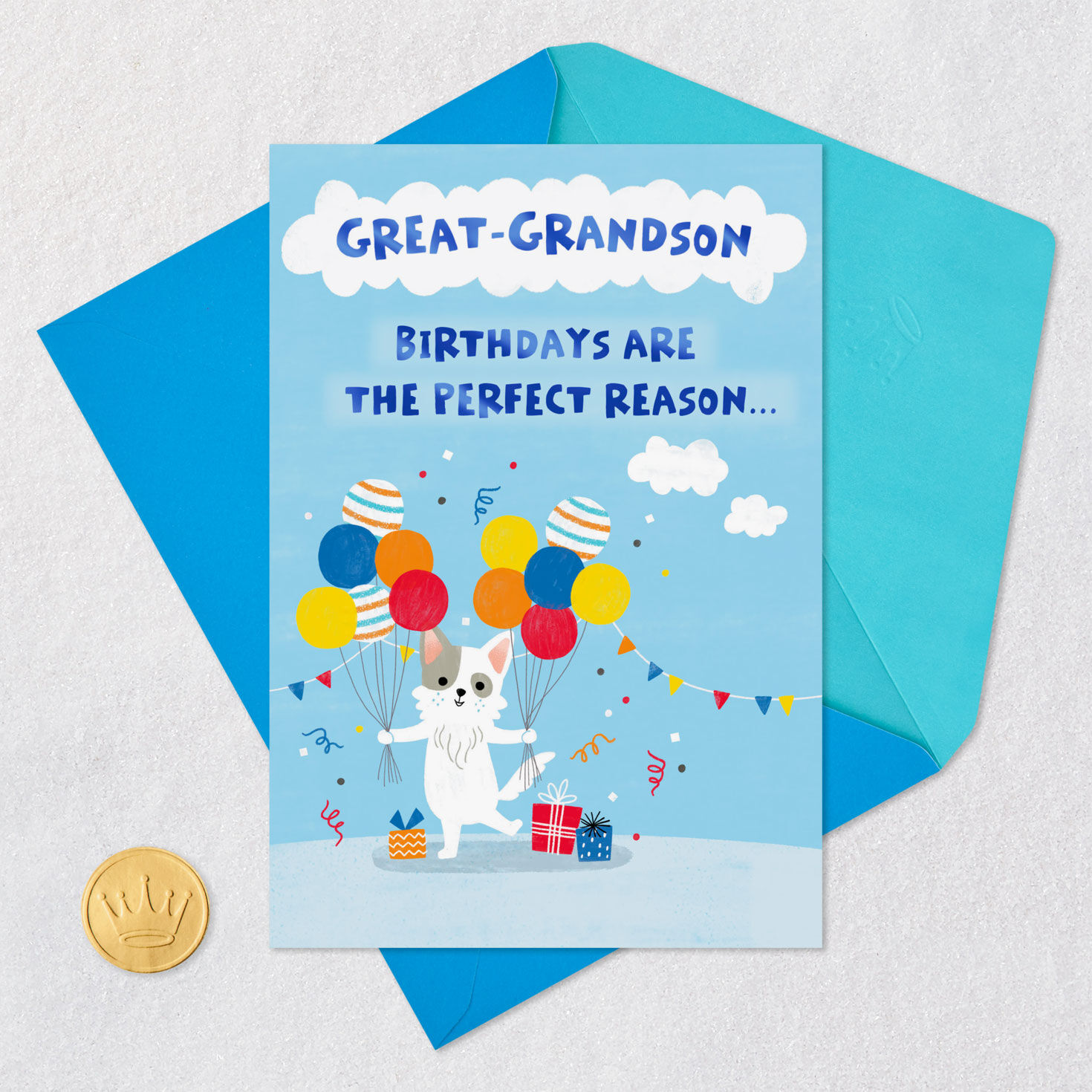 Get Carried Away Puppy and Balloons Birthday Card for Great-Grandson for only USD 2.99 | Hallmark