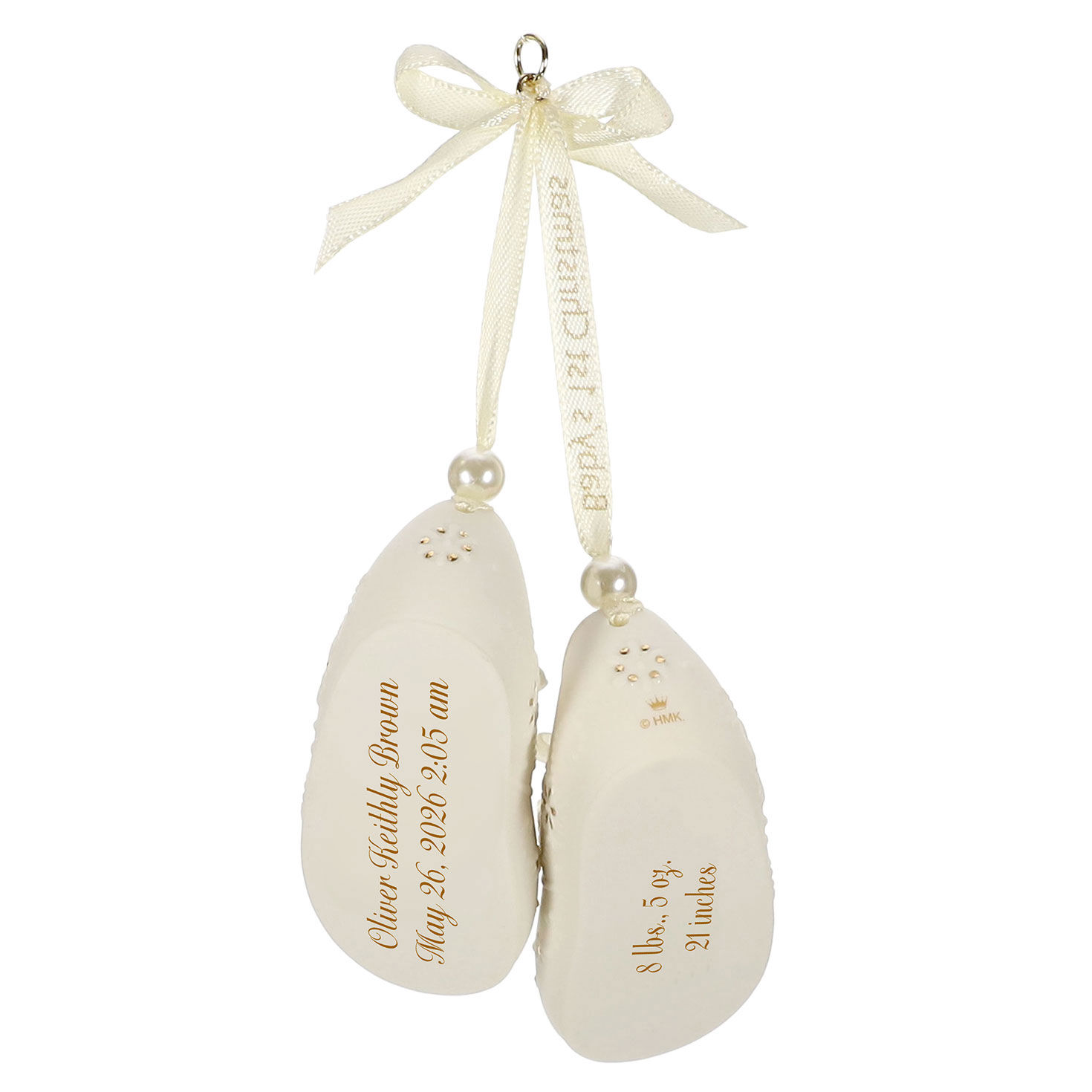 Baby&rsquo;s First Christmas Booties Porcelain Personalized Ornament, Custom Text Back image number 2