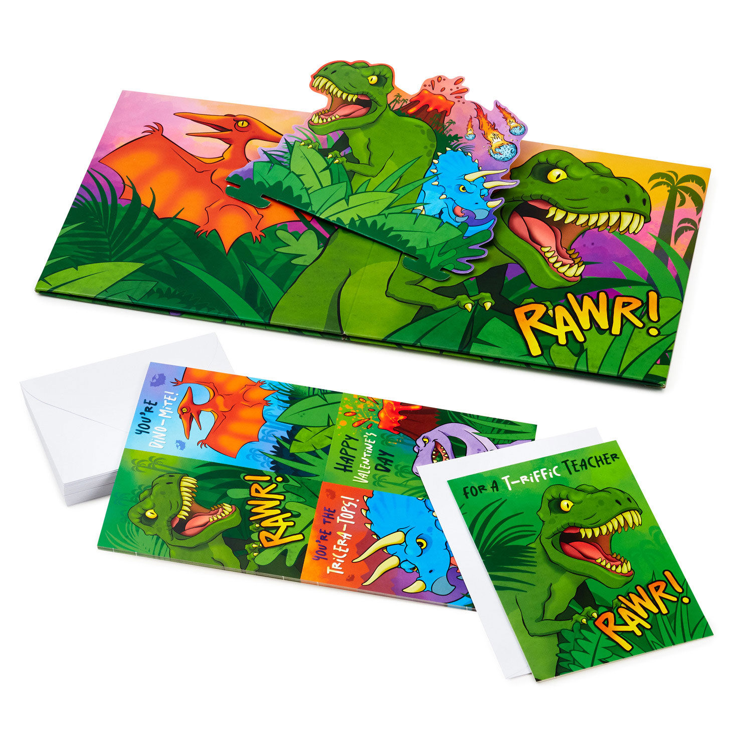 Dinosaur Rawr Kids Classroom Valentines Set With Cards, Stickers and ...