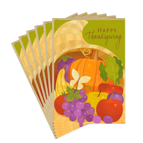 Cornucopia Happy Thanksgiving Cards, Pack of 6, , large image number 1