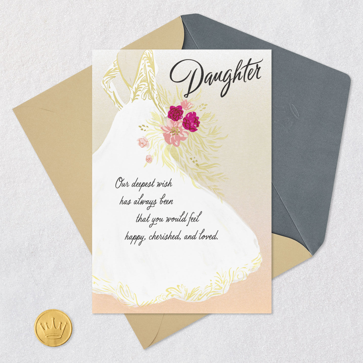 Bride in Gown Daughter Wedding Card Card with envelope and Seal image number 6