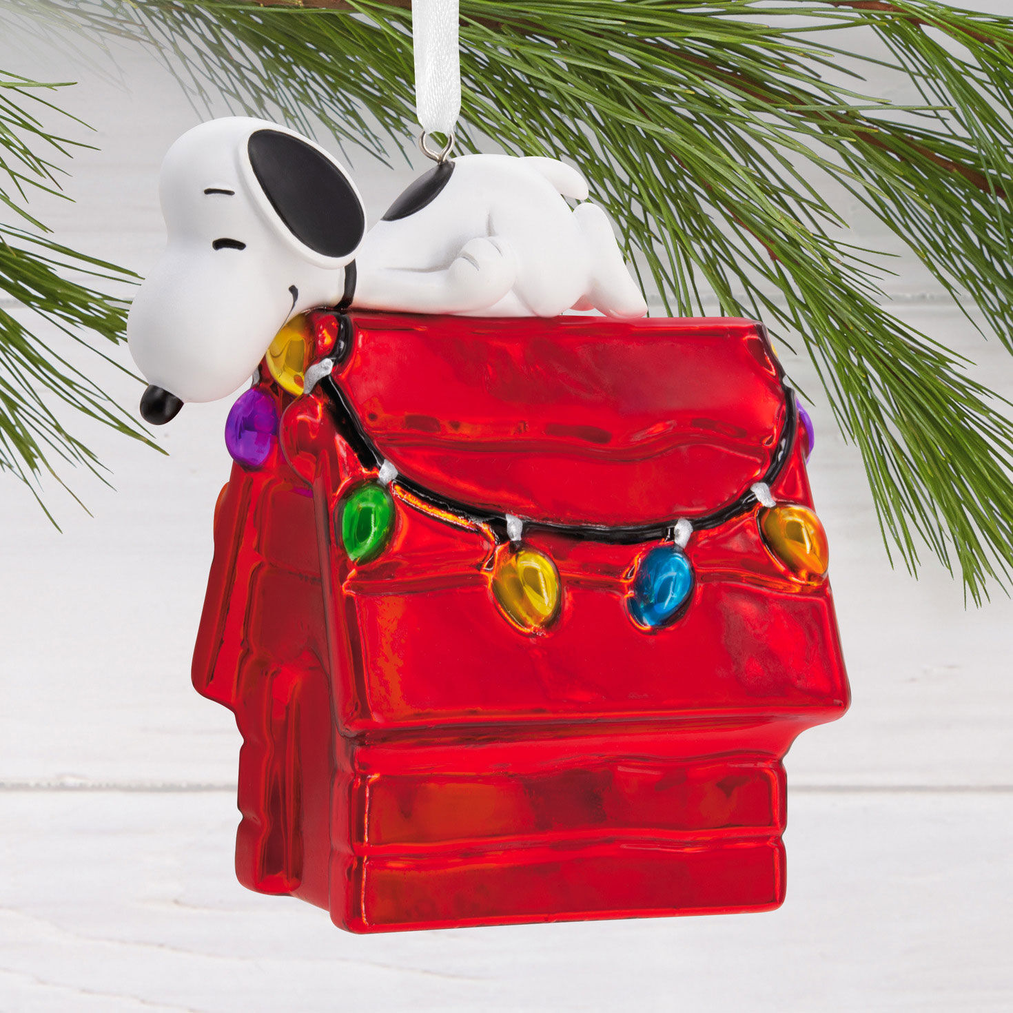 Peanuts&reg; Snoopy on Holiday Doghouse Blown Glass Hallmark Ornament, , large image number 2