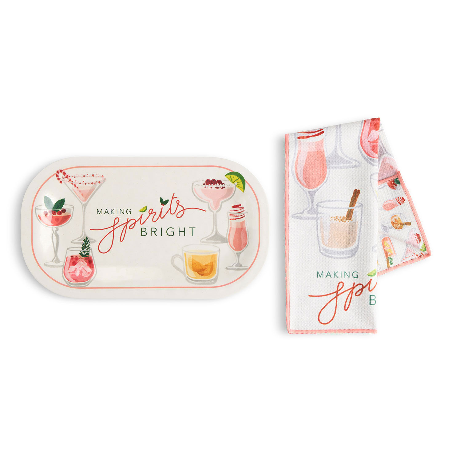 Demdaco Making Spirits Bright Serving Platter and Tea Towel, Set of 2