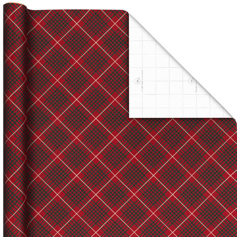 Plaid on Dark Red Wrapping Paper, 22.5 sq. ft., , large