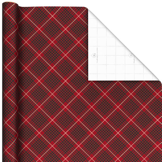Plaid on Dark Red Wrapping Paper, 22.5 sq. ft.