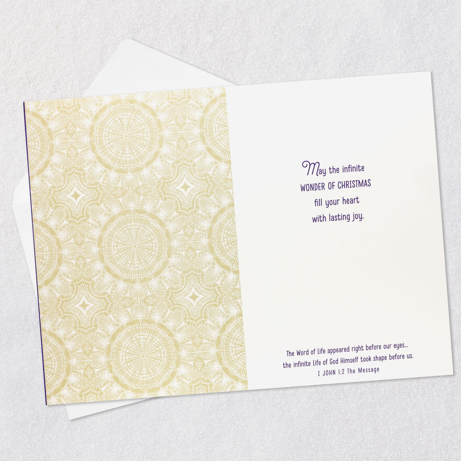 Gold Star on Purple Sky Religious Christmas Card Open card with envelope image number 3