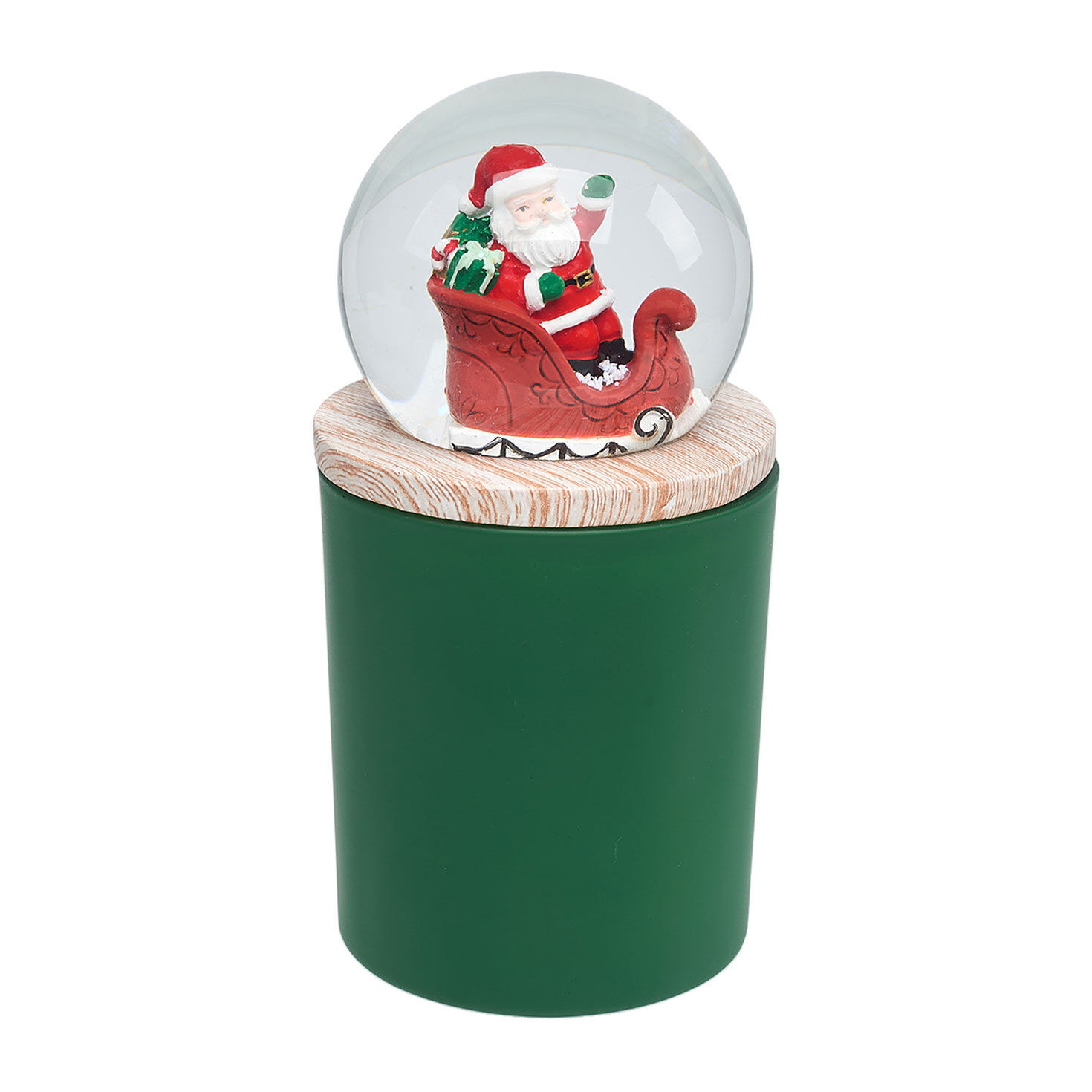Green Mistletoe Scented Santa Sleigh Snow Globe Candle