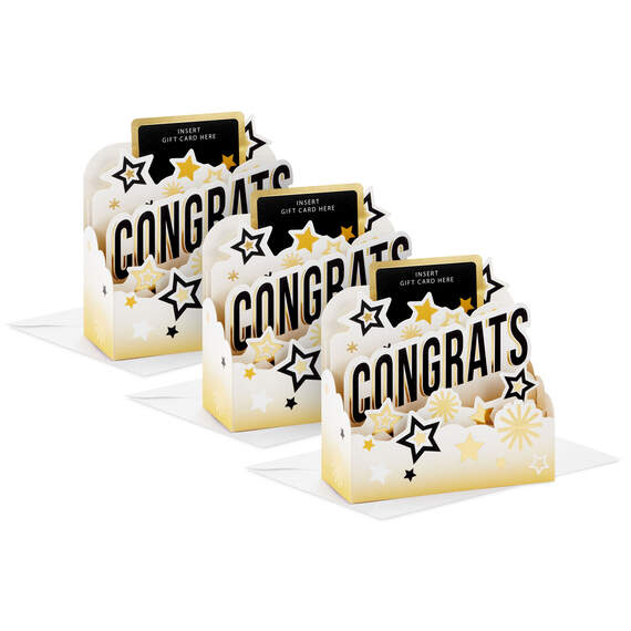 Congrats Grad 3D Pop-Up Money Holder Graduation Cards, Pack of 3