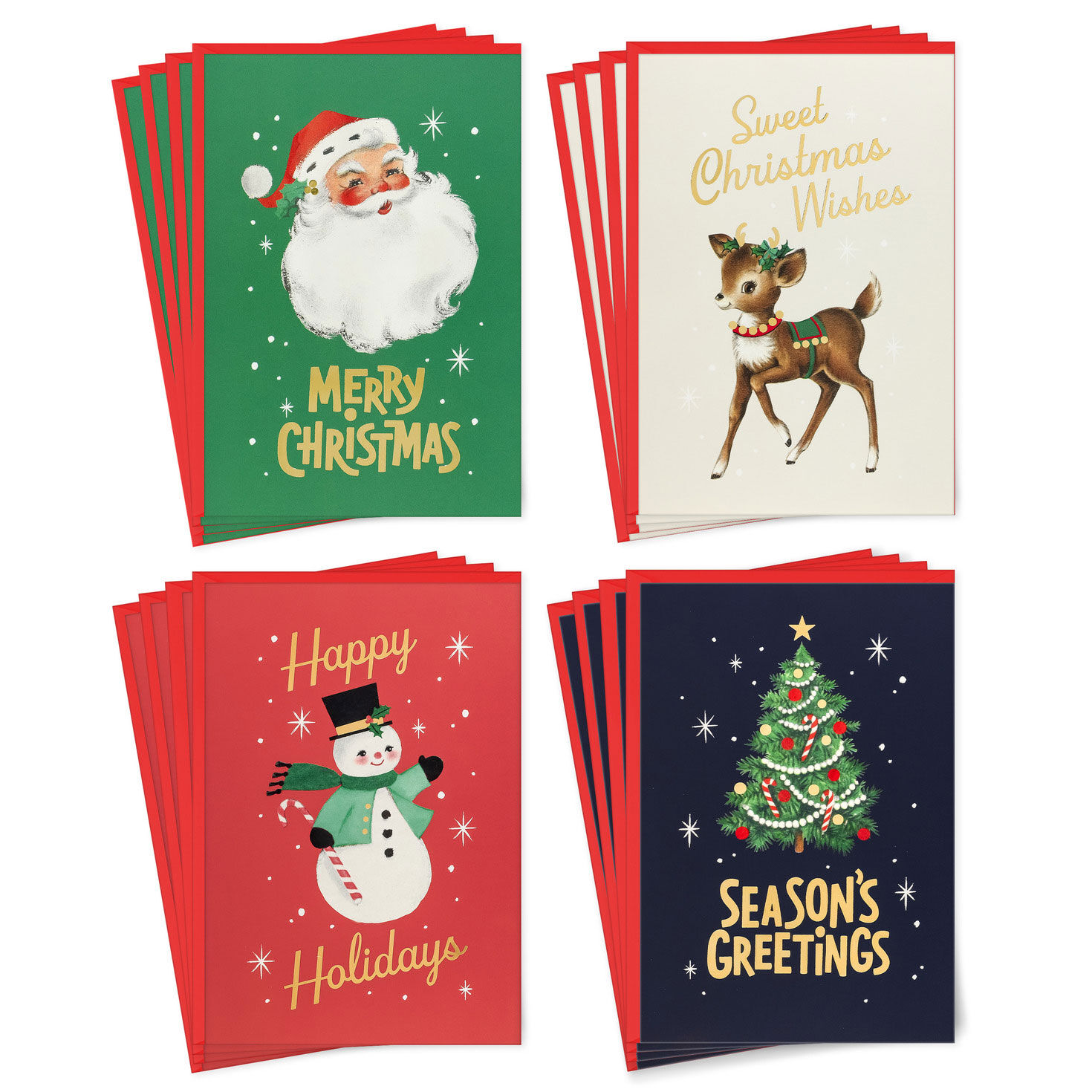 Retro Charm Assorted Boxed Christmas Cards, Pack of 16