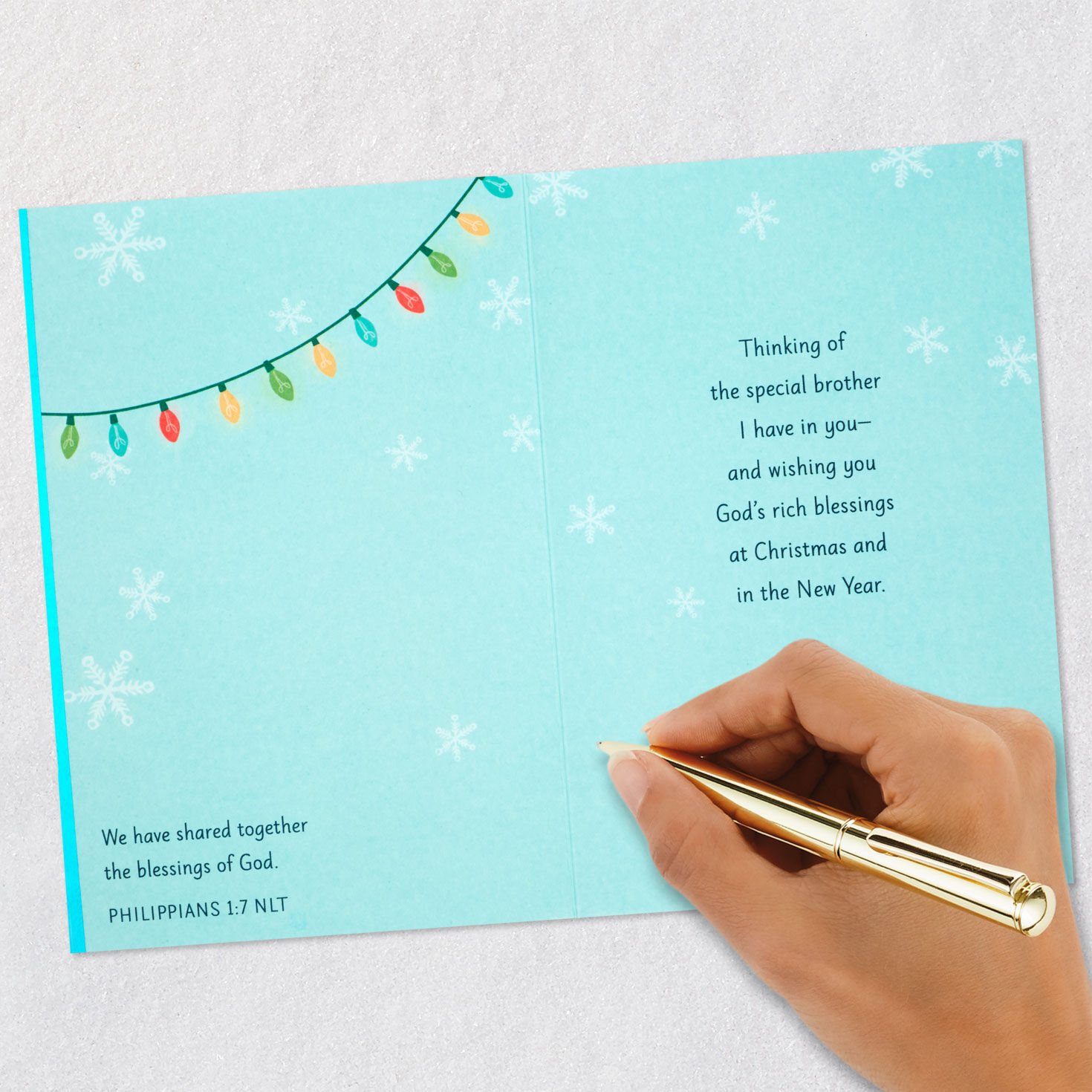 Bright Holiday Lights Christmas Card for Brother signing card image number 7