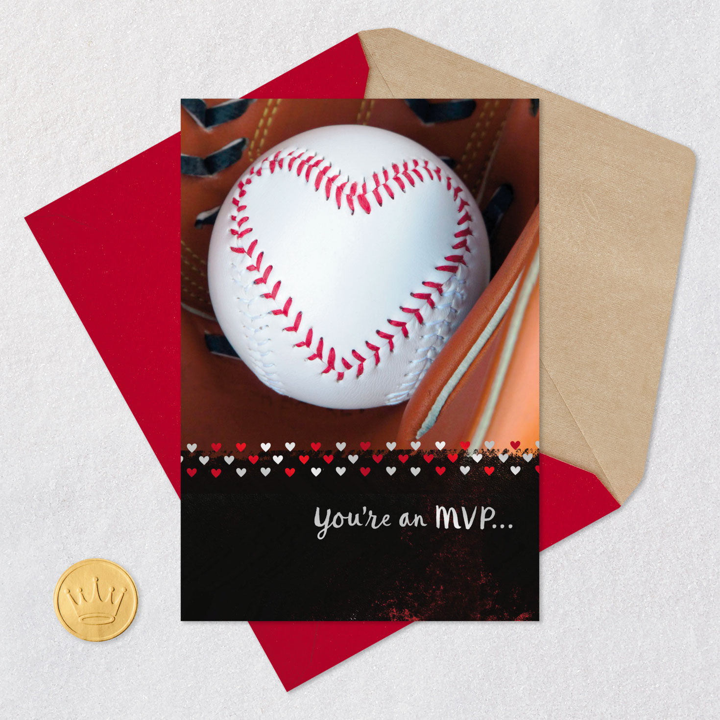 Heart Baseball Valentine's Day Card Card Front with Envelope and Gold Seal image number 5