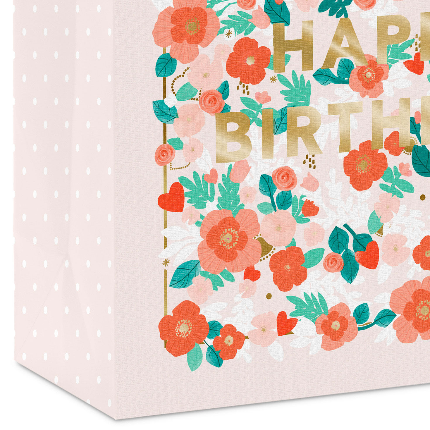 Red, Coral and Pink Floral Happy Birthday Large Bag Base/Side Detail image number 5