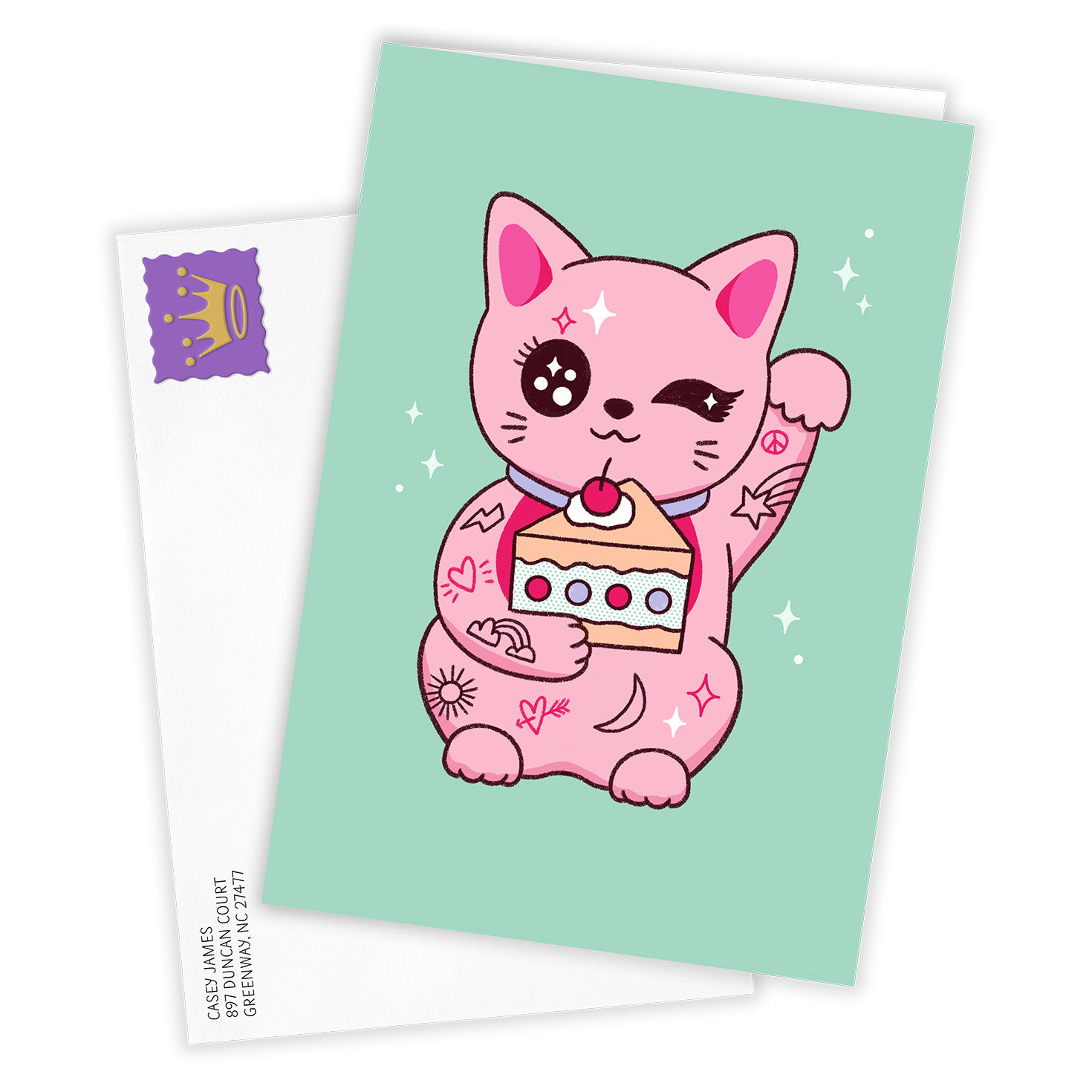 Pink Kawaii Cat Custom Card, , large image number 2