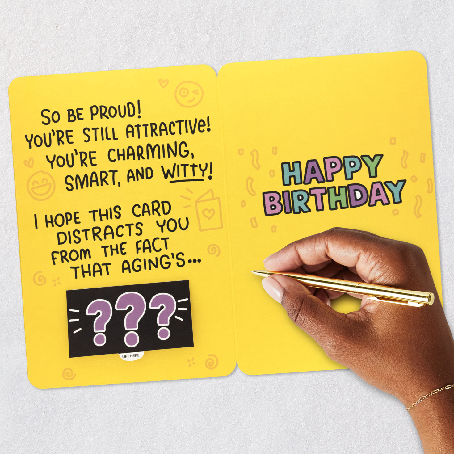 Yellow Birthday Icons Lift-the-Flap Birthday Card signing card image number 10
