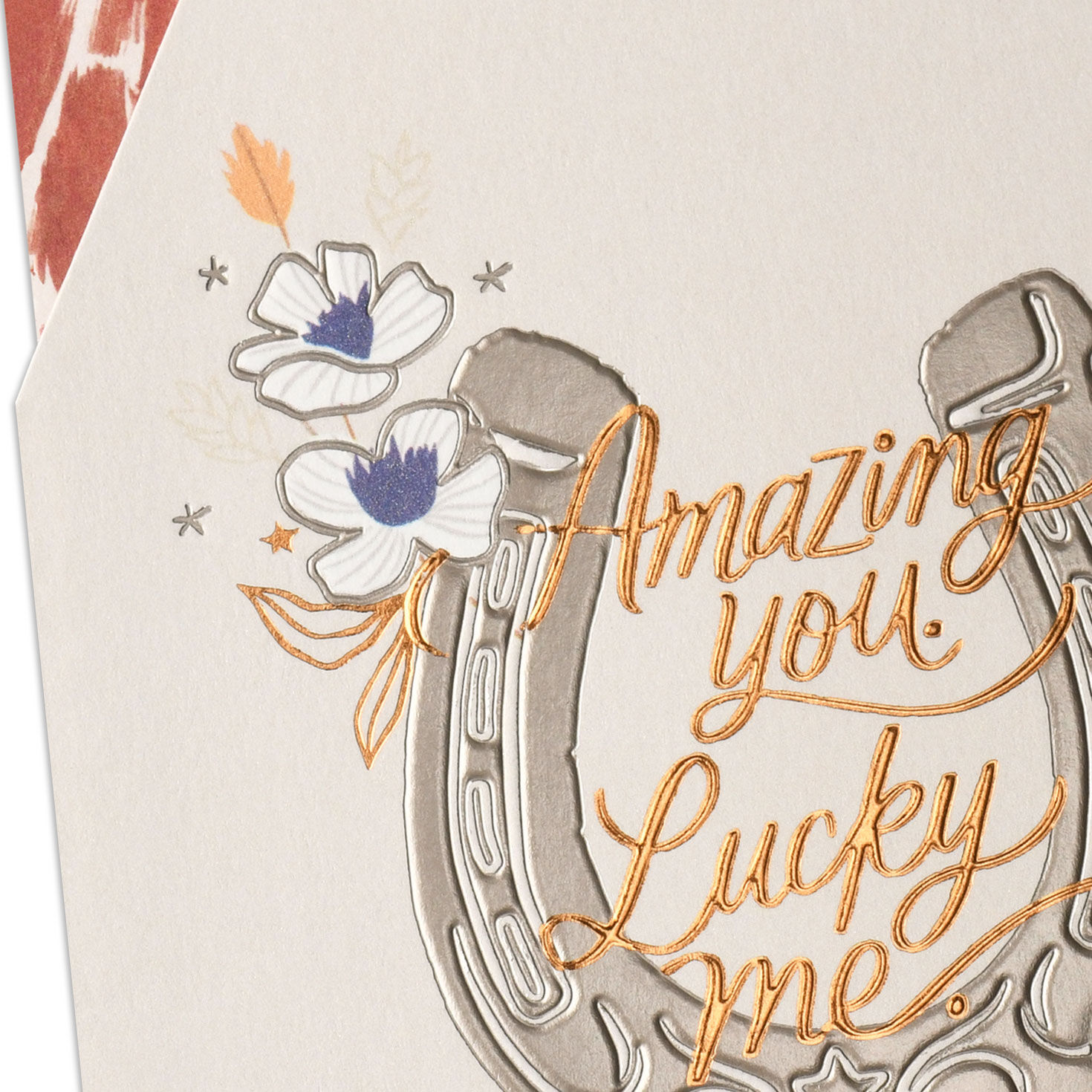 Lucky Horseshoe and Flowers Wife Birthday Card Card Front Detail image number 5