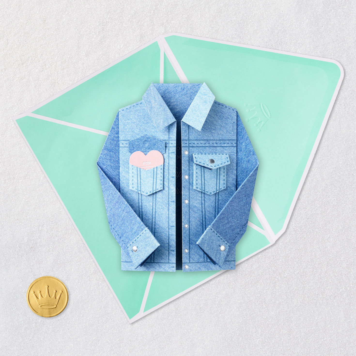 Jean Jacket With Heart Paper Craft Mother's Day Card Card Front with Envelope and Gold Seal image number 6