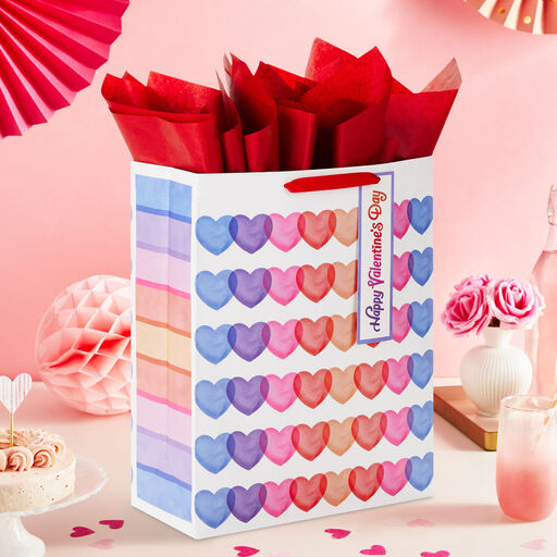 15.5" Rainbow Hearts Extra-Large Valentine's Day Gift Bag With Tissue Paper, 