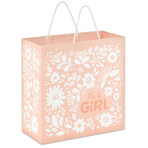 10.4" It's a Girl on Pink New Baby Large Square Gift Bag, 