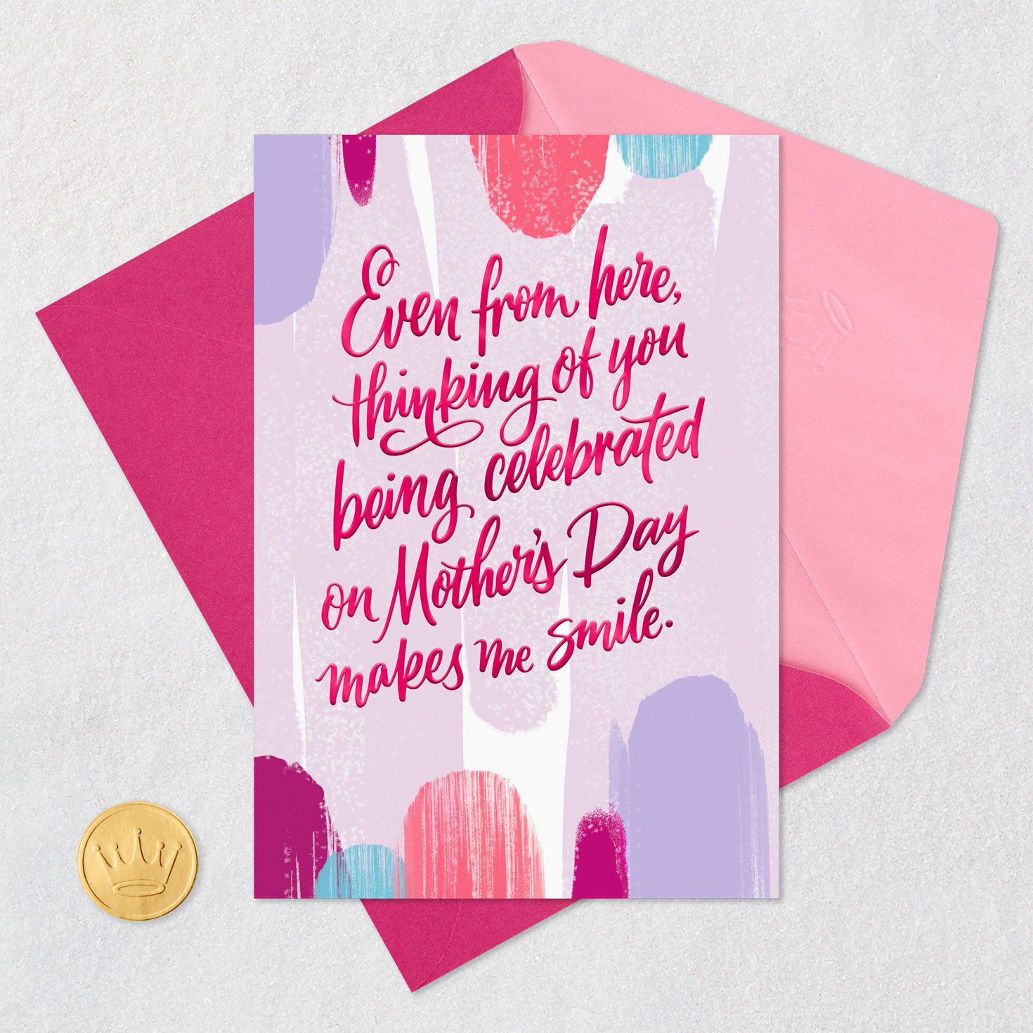 Pink Arches Mothers Day Card for Mom from Distance Card Front with Envelope and Gold Seal image number 5