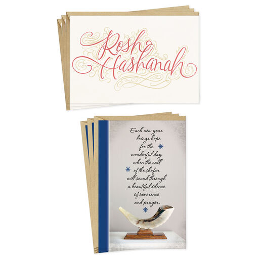 Elegant Script and Shofar Assorted Rosh Hashanah Cards, Pack of 6, 