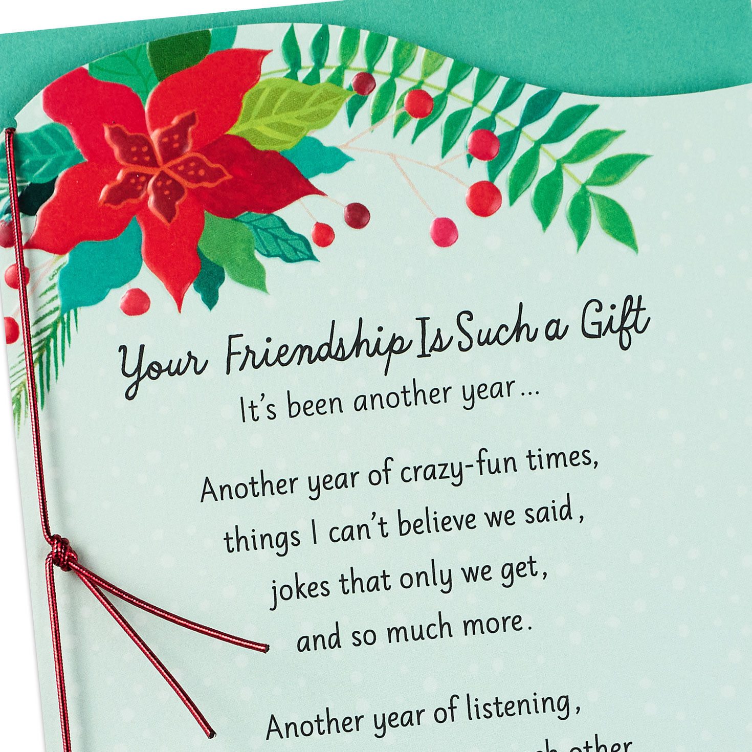 Poinsettias and Holiday Greenery Friend Christmas Card Card Front Detail image number 5
