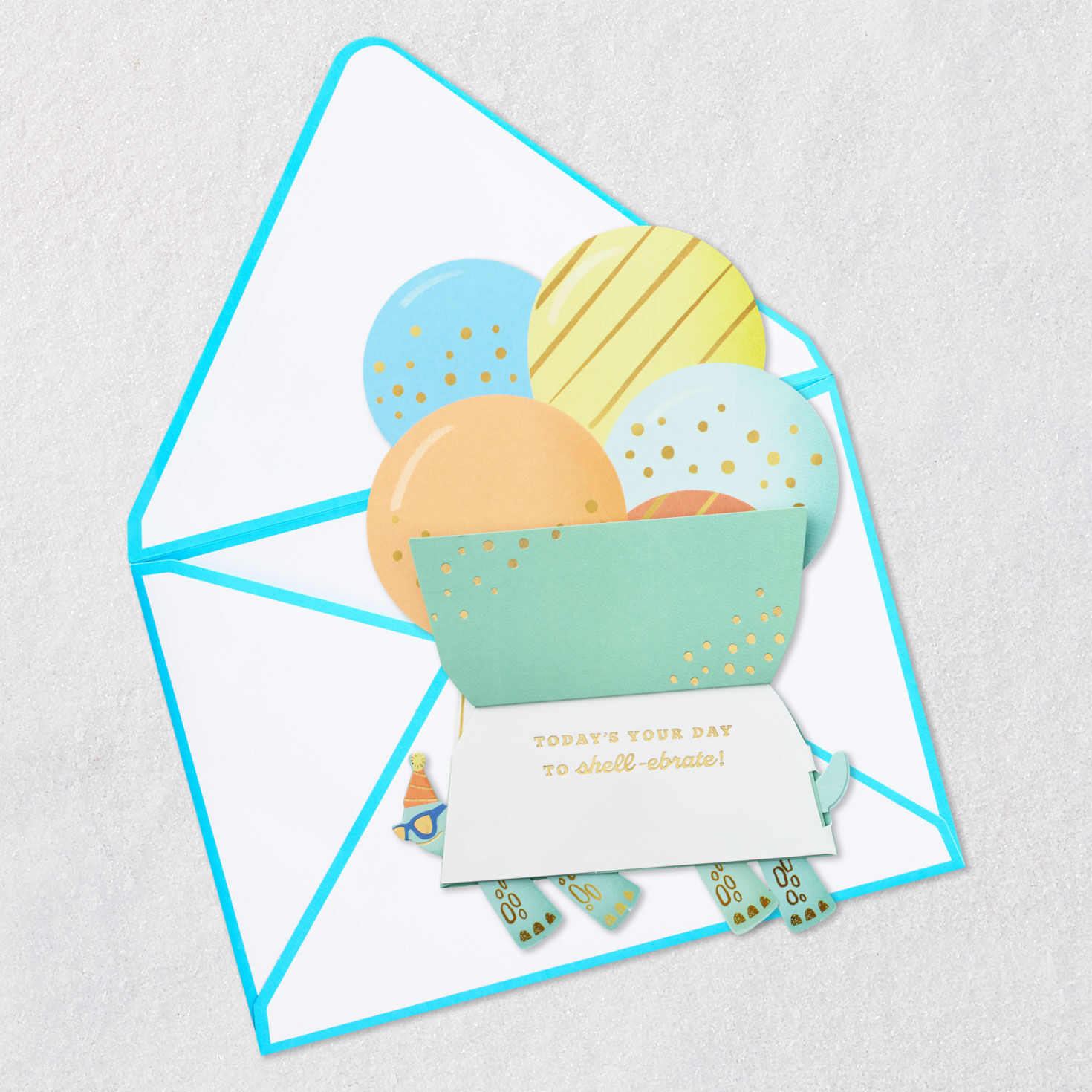 Turtle with Balloons Birthday Card Open card with envelope image number 3