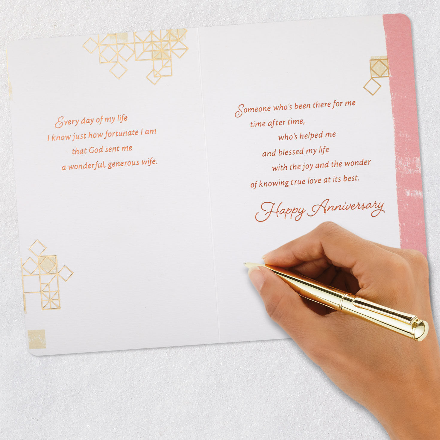 Pink Rose with Gold Geometric Pattern 50th Anniversary Card  image number 7