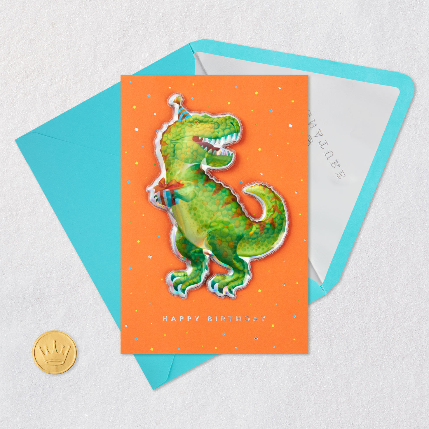 Dimensional Dinosaur Birthday Card Card Front with Envelope and Gold Seal image number 5