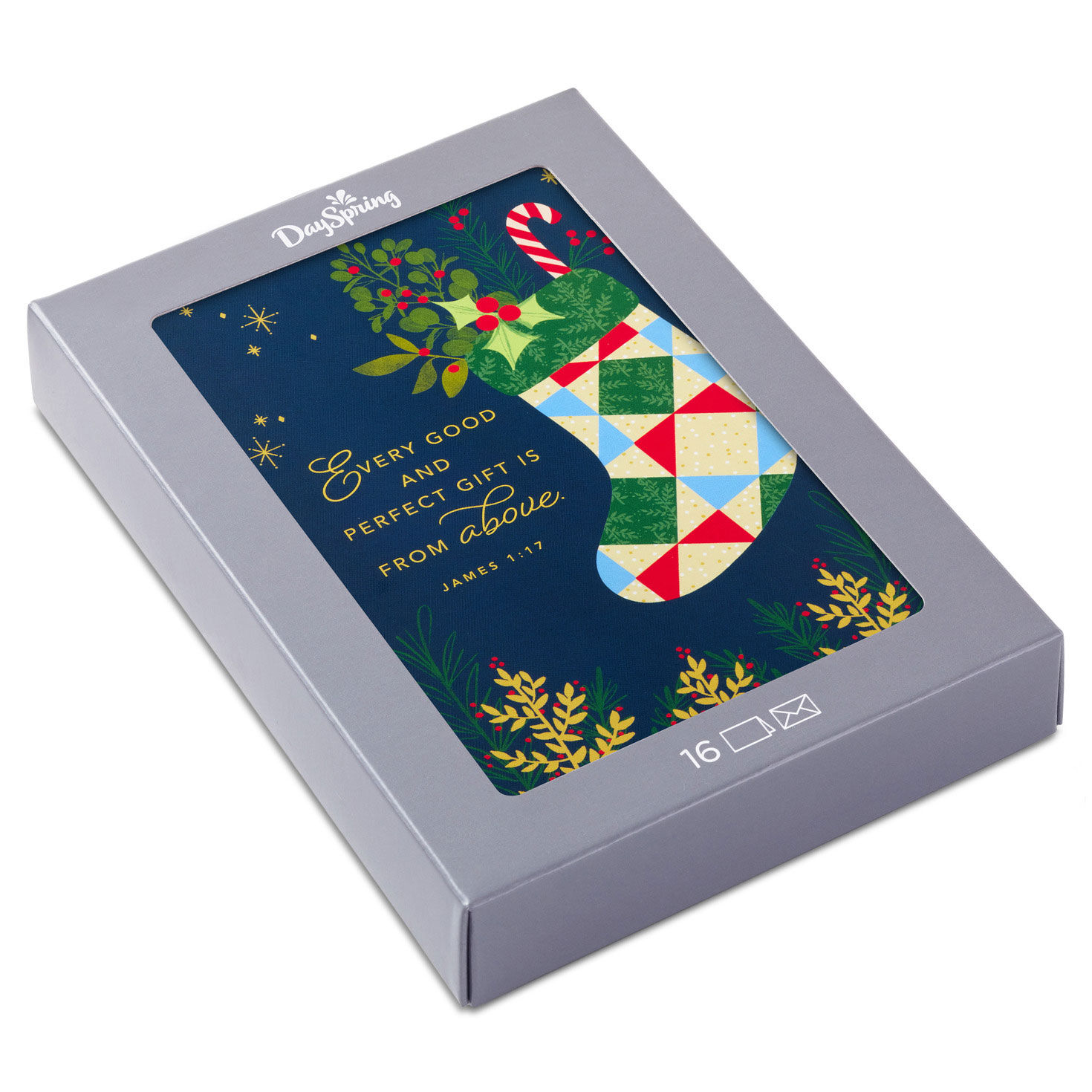 Patchwork Stocking Religious Boxed Christmas Cards, Pack of 16