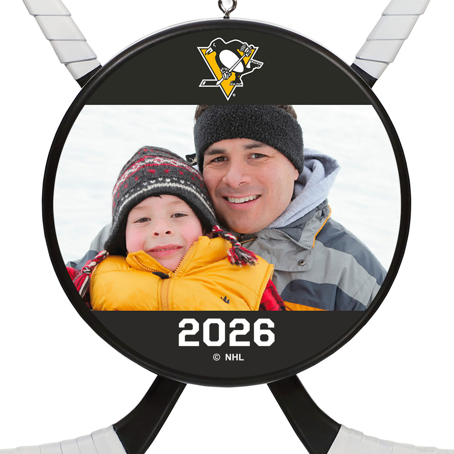 NHL Pittsburgh Penguins&reg; Hockey Personalized Ornament, Custom Photo and Text upclose view image number 5
