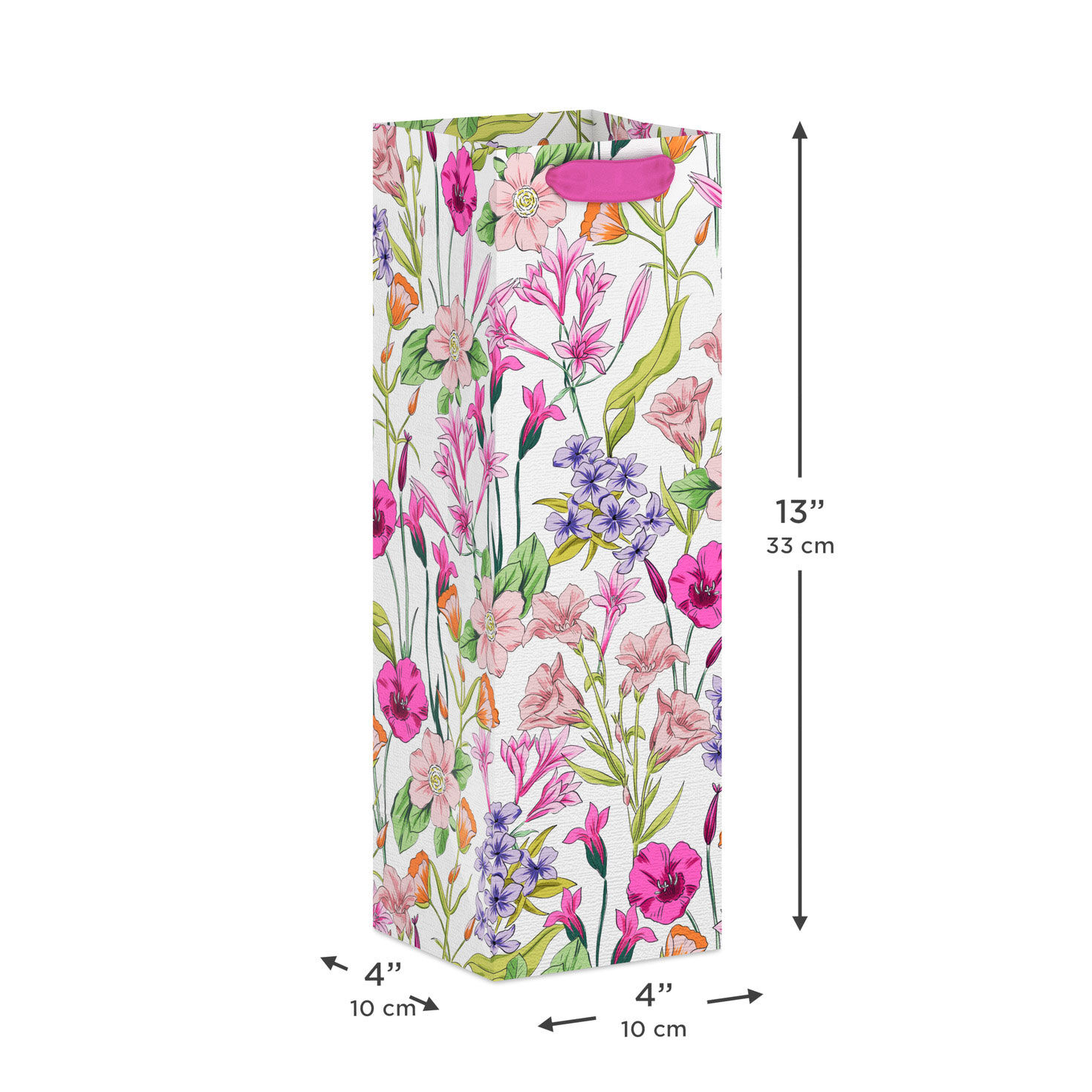 Pink and Purple Flower Illustrations Wine Bag measurement image number 3