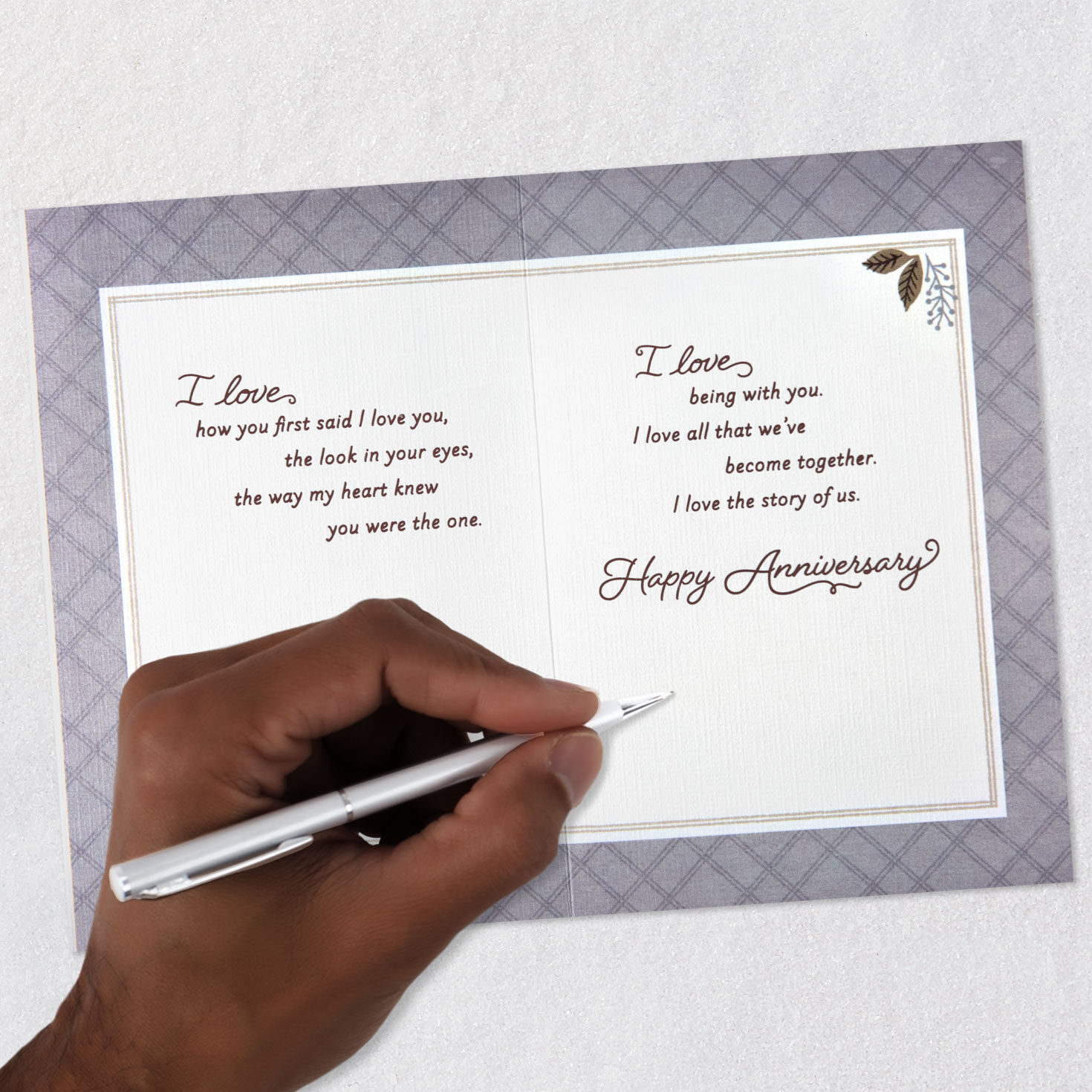 Champagne Flutes and Flowers Anniversary Card for Spouse Signing card image number 7