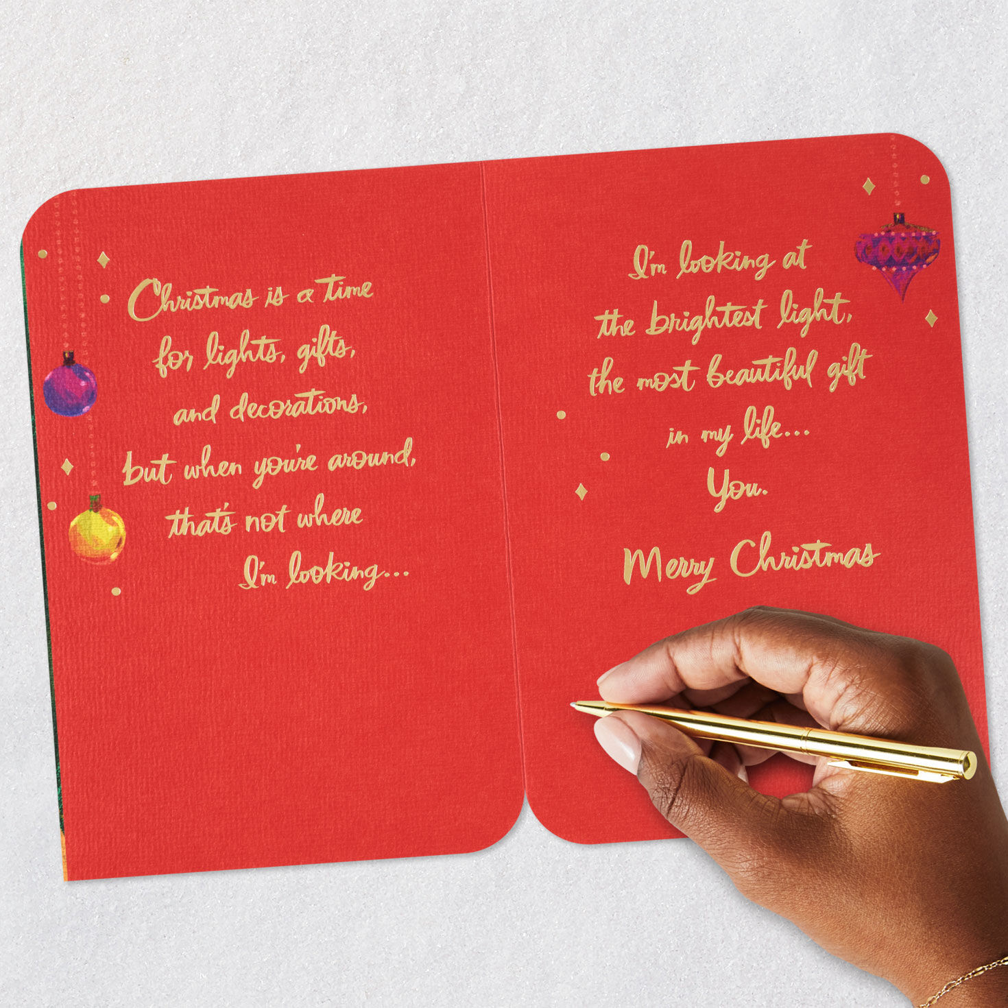 Elegant Black Woman Holding Ornaments Christmas Card for Wife signing card image number 8