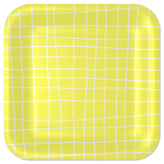 Yellow Grid Square Dinner Plates, Set of 8, , large image number 1