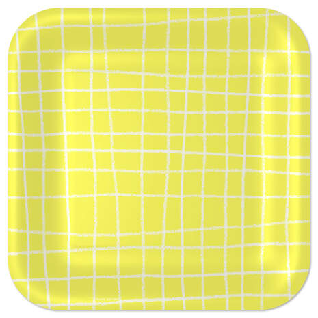 Yellow Grid Square Dinner Plates, Set of 8, , large