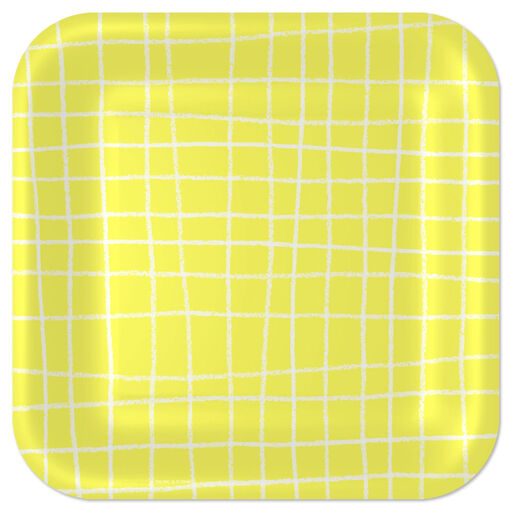 Yellow Grid Square Dinner Plates, Set of 8, 