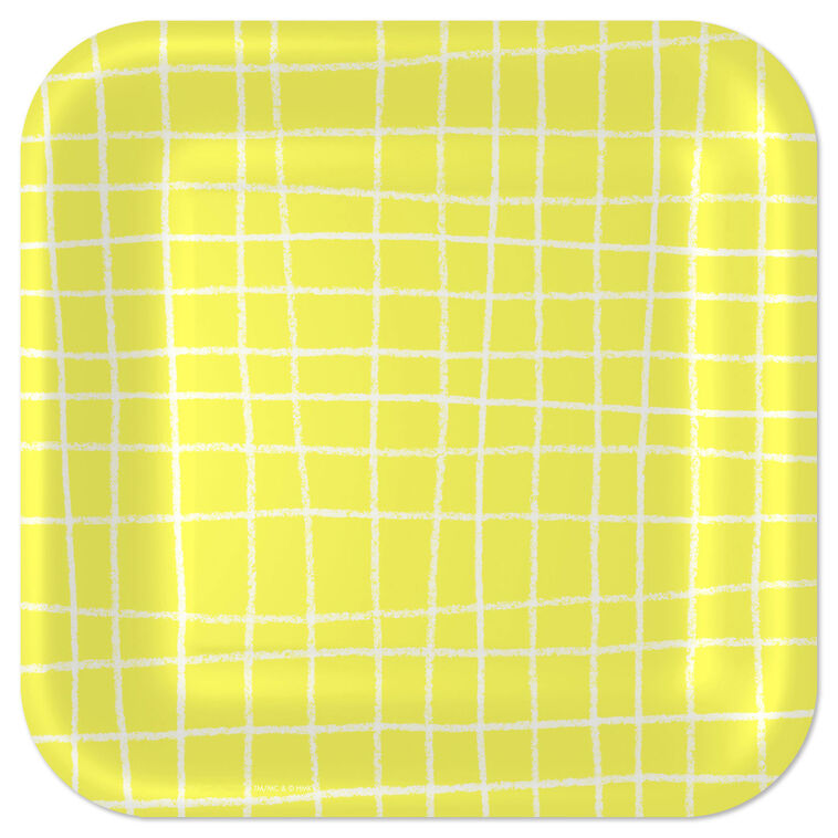 Yellow Grid Square Dinner Plates, Set of 8
