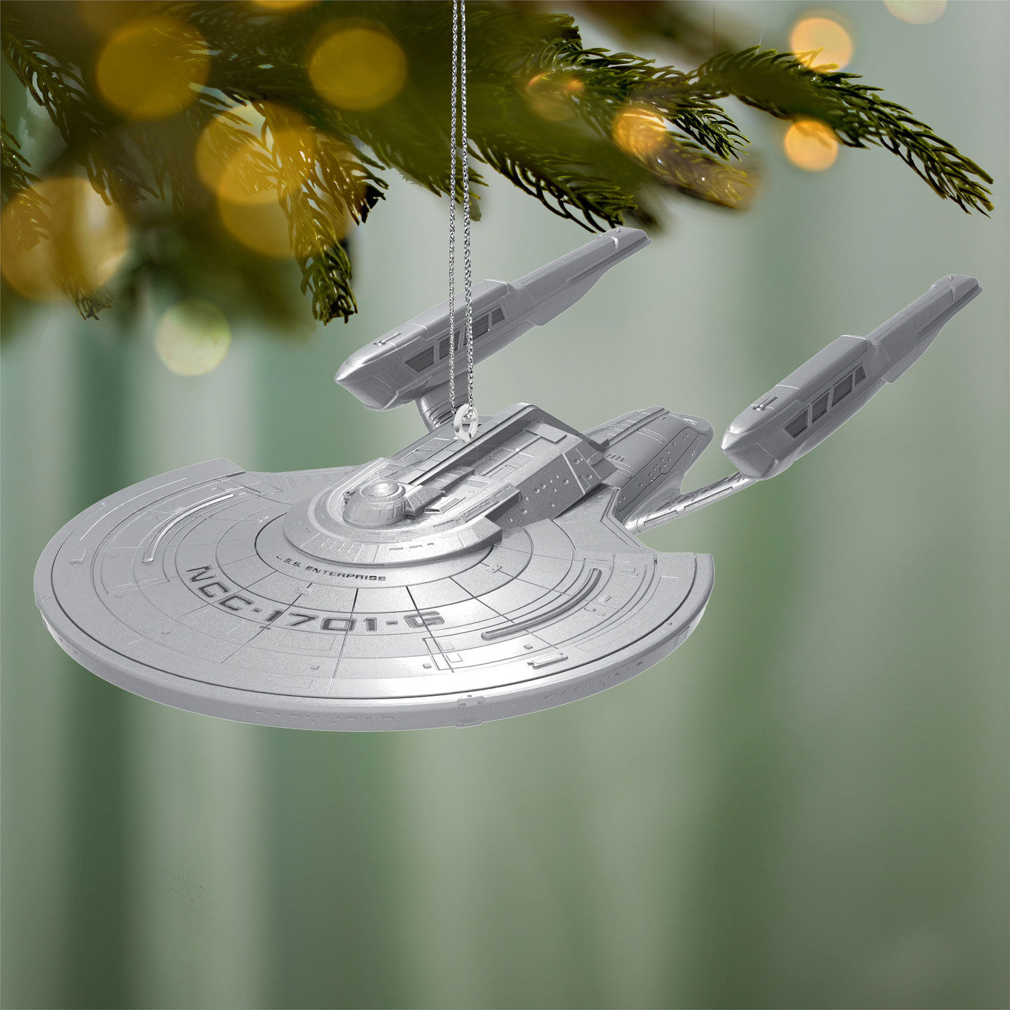 Star Trek U.S.S. Enterprise Spaceship Ornament Hanging on tree image number 2
