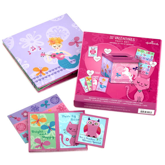 Pretty in Pink Kids Classroom Valentines Set With Cards, Stickers and Mailbox, , large image number 6
