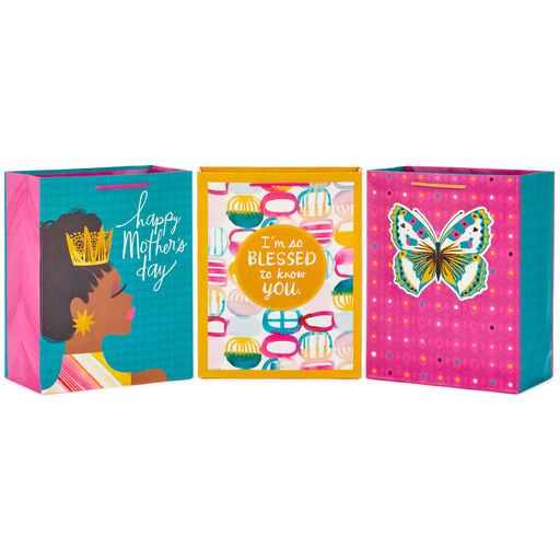 11.5" Bright and Colorful Assorted 3-Pack Medium Gift Bags, 