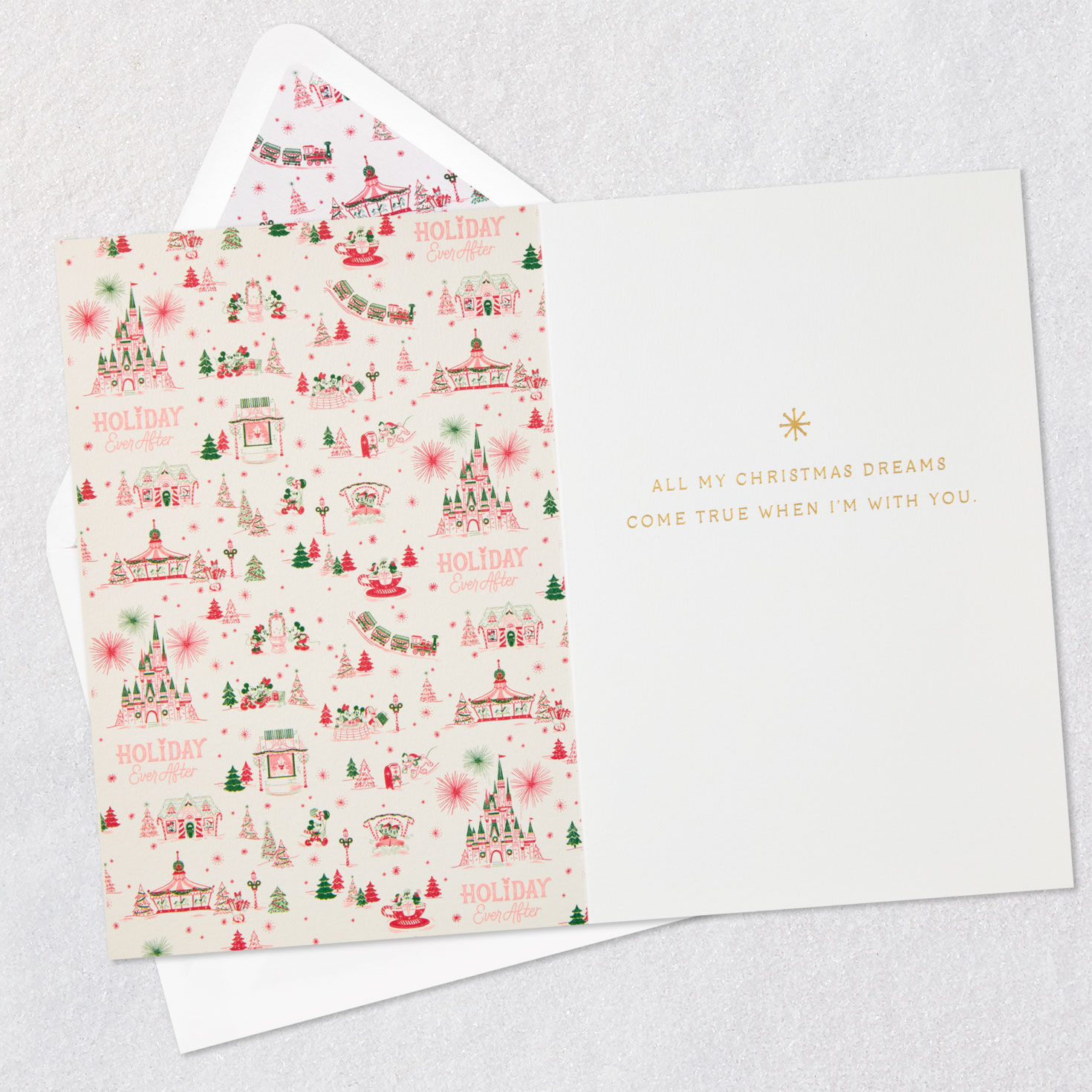 Disney Holiday Ever After Movie Love Christmas Card open card with envelope image number 3