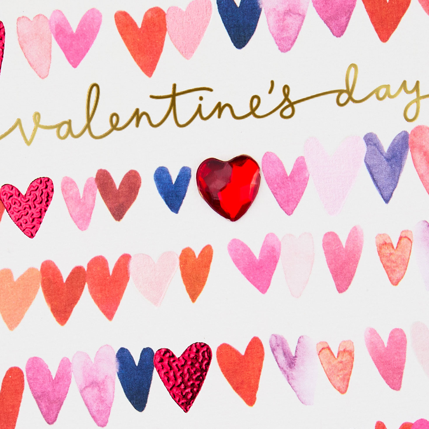 Watercolor Hearts with Gem Valentine's Day Card Card Front Detail image number 5