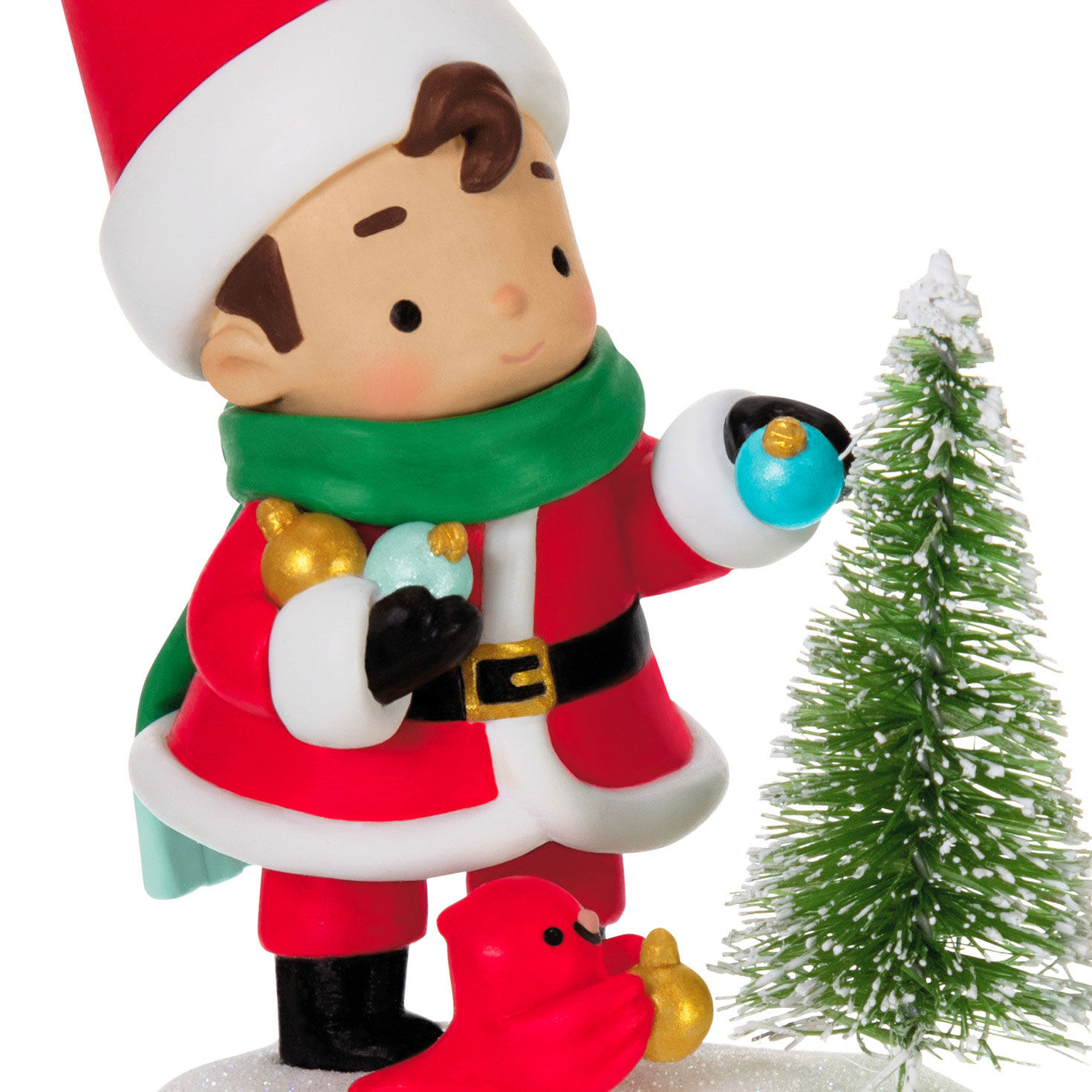 Santa Boy and Bird Decorating Tree Ornament closeup view image number 5