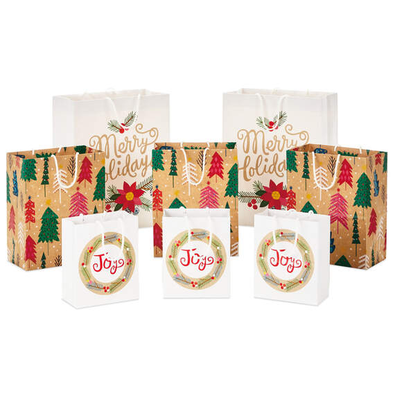 Assorted Holiday Merry 8-Pack Small, Medium and Large Christmas Gift Bags