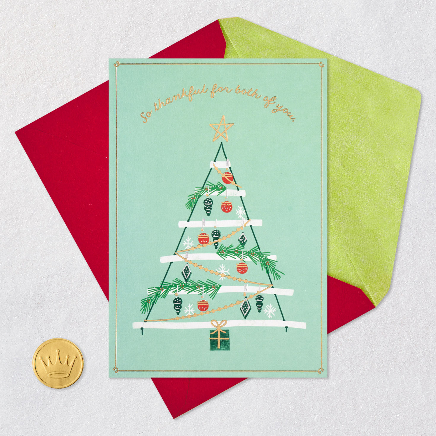 Decorated Tree Family Christmas Card for Both Card Front with Envelope and Gold Seal image number 6