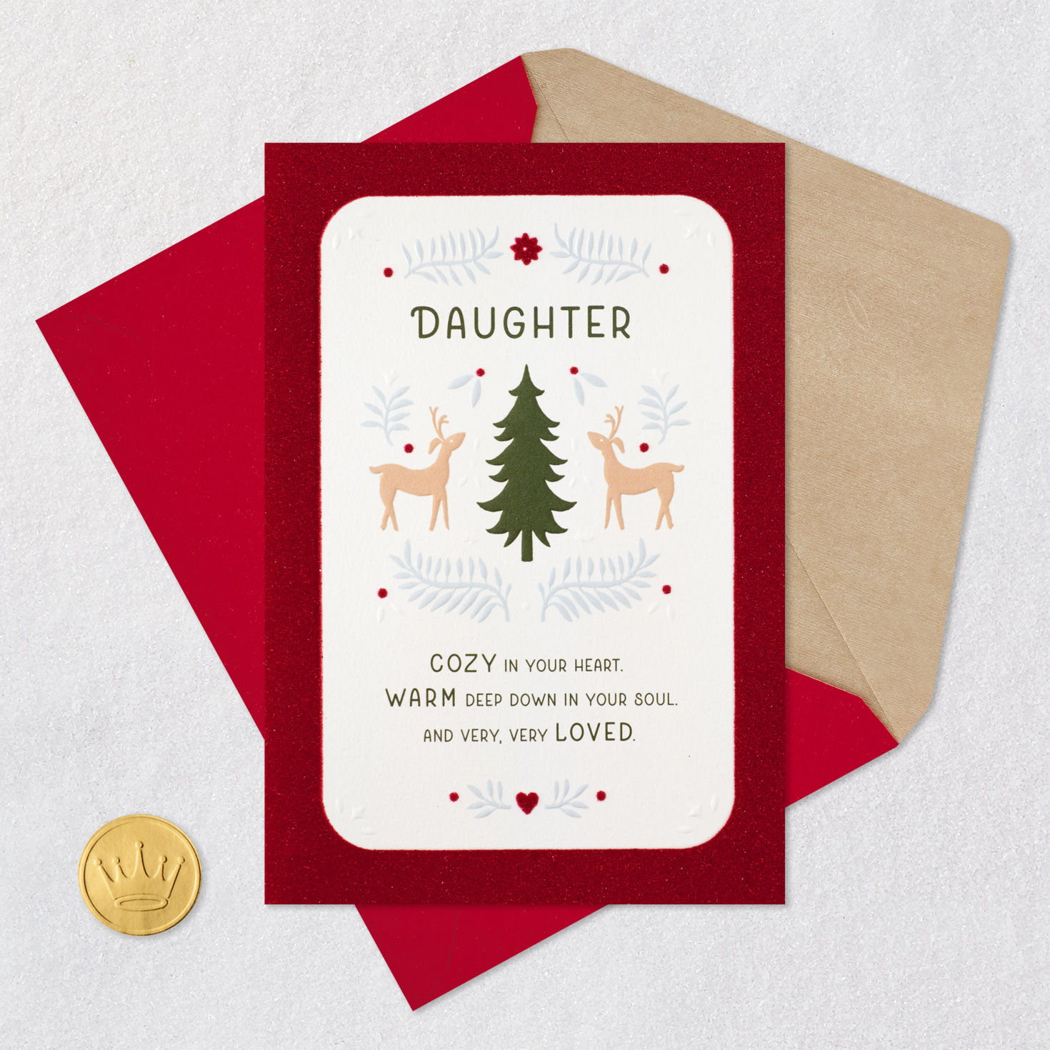 Deer and Tree Daughter Christmas Card Card Front with Envelope and Gold Seal image number 5