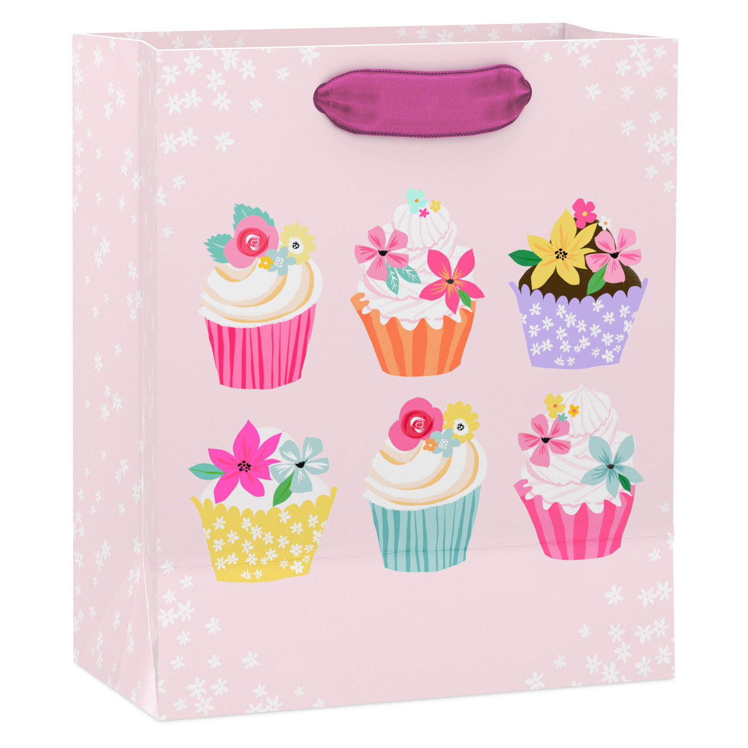 Floral Cupcakes on Light Pink Small Gift Bag Back image number 6
