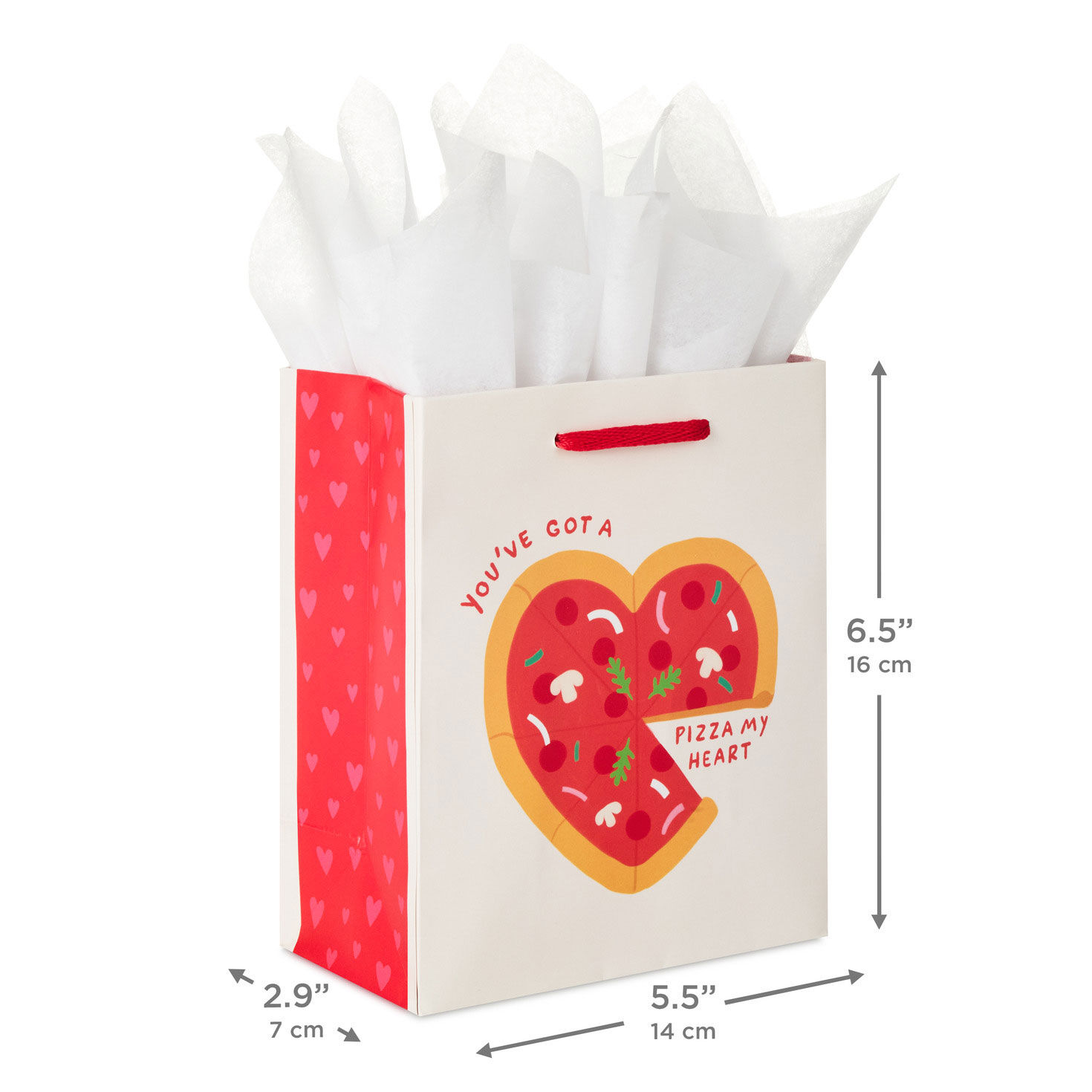 Punny Heart-Shaped Pizza Small Gift Bag measurement image number 3