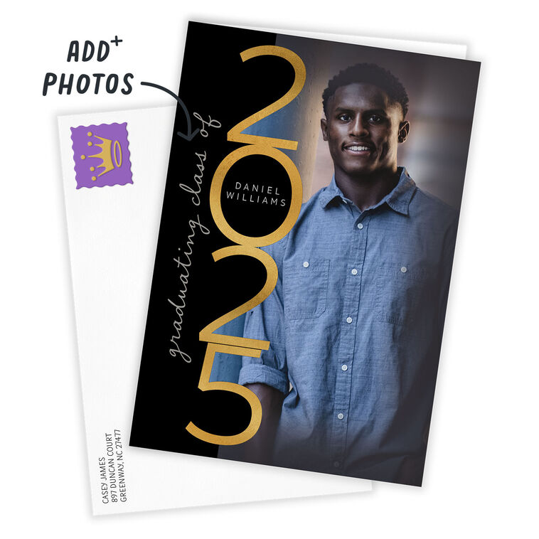 Black Gold 2025 Personalized Grad Card  Card front with Envelope image number 2